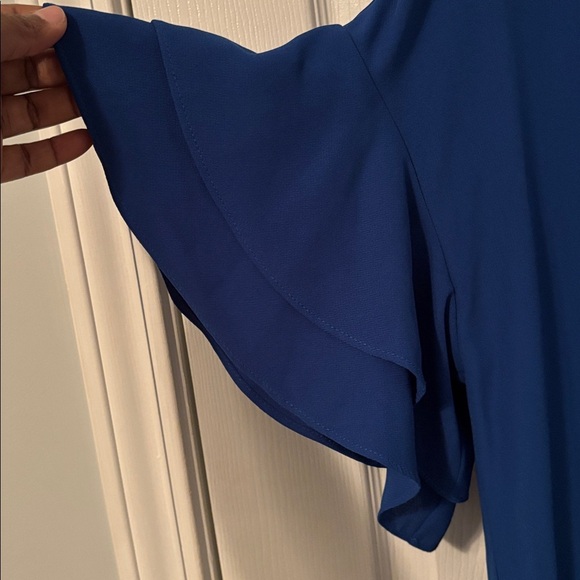 Women's Blue Ruffle Sleeve Dress - Picture 4 of 4
